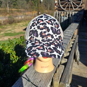 Ladies White Leopard Print BLING Hat NEW No Tags